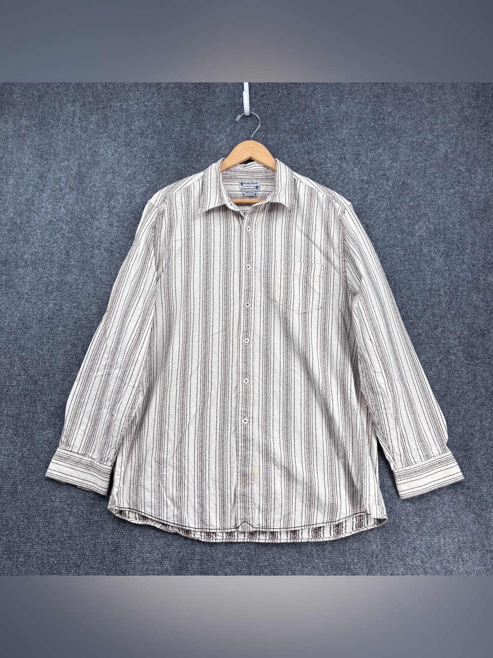 Lucky Brand Long Sleeve Tan Western Striped Button Down Shirt Men’s XL